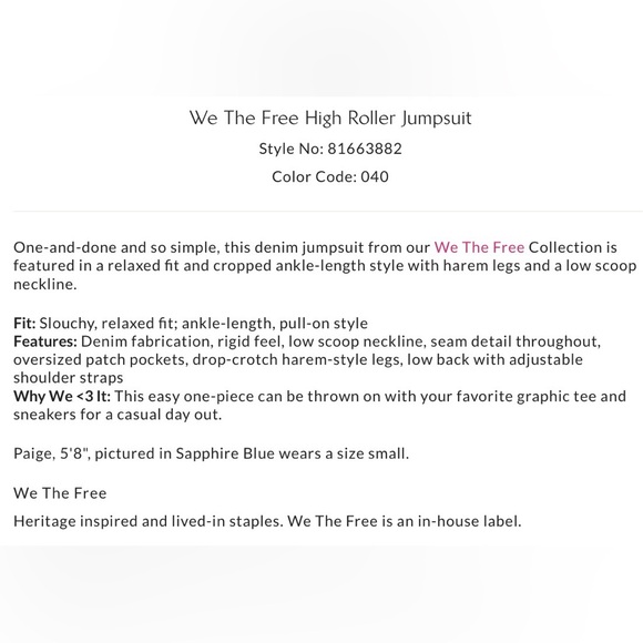 NWT Free People We the Free S High Roller Jumpsuit in Sapphire Blue New $98 - Picture 6 of 8